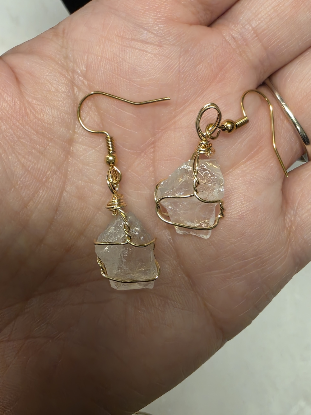 Gold Tone Wire-Wrapped Clear Quartz Necklace & Earrings Set - Picture 8 of 8